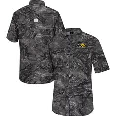 Мужская темно-серая рубашка для рыбалки на всех пуговицах Iowa Hawkeyes Realtree Aspect Charter Colosseum