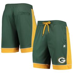 Мужские зеленые/золотые модные шорты Green Bay Packers, любимые поклонниками Starter