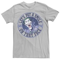 Мужская футболка Batman Joker с надписью Smile On Stamp Tee DC Comics, серебристый