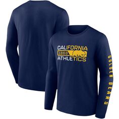 Мужская темно-синяя футболка с длинным рукавом с фирменным логотипом Cal Bears для прыжков в длину 2-Hit Fanatics