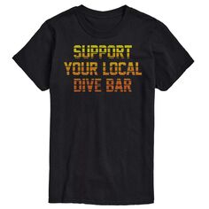 Большая и высокая футболка с рисунком «Support Local Dive Bar» License, черный