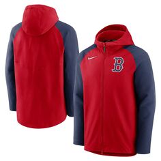 Мужская красная/темно-синяя толстовка с капюшоном на молнии во всю длину Boston Red Sox Authentic Collection Performance реглан Nike
