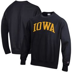 Мужской черный пуловер Iowa Hawkeyes Arch обратного плетения свитшот Champion
