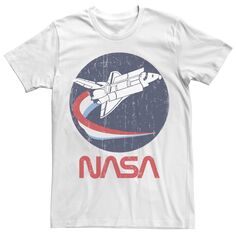 Мужская трехцветная футболка с вырезом и надписью NASA Shuttle Licensed Character, белый