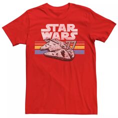 Мужская футболка с логотипом Millennium Falcon 77 Retro Lines Star Wars, красный