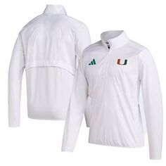 Мужская белая куртка Miami Hurricanes Sideline AEROREADY с рукавами реглан и молнией четверти adidas