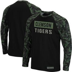 Мужская черная/камуфляжная футболка Clemson Tigers OHT Military Appreciation Big &amp; Tall реглан с длинным рукавом Colosseum