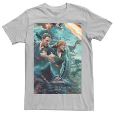 Мужская футболка с постером к фильму «Мир Юрского периода 2» Оуэна Клэра Jurassic World, серебристый