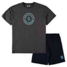 Мужская футболка Concepts Sport Deep Sea Blue/Heared Charcoal Seattle Kraken Big &amp; Tall, футболка и шорты для сна