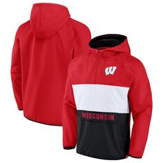 Мужская фирменная толстовка с молнией четверть четверти Red Wisconsin Badgers Victory On Raglan Fanatics