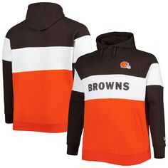 Мужской оранжевый/коричневый флисовый пуловер с капюшоном Cleveland Browns Big &amp; Tall Current с цветными блоками реглан New Era