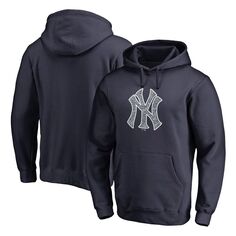 Мужской темно-синий пуловер с капюшоном со статическим логотипом New York Yankees Fanatics