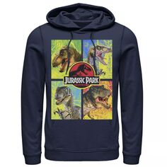 Мужской пуловер с капюшоном «Парк Юрского периода, четыре разных лица динозавра» Licensed Character, синий