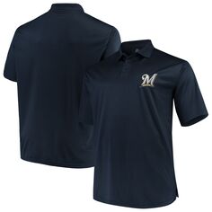 Мужская однотонная рубашка-поло Majestic Navy Milwaukee Brewers Big &amp; Tall Birdseye Fanatics