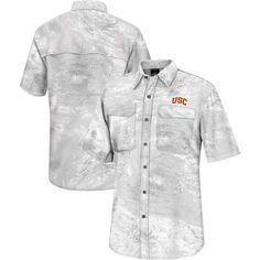Мужская белая рубашка для рыбалки на всех пуговицах USC Trojans Realtree Aspect Charter Colosseum