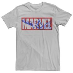 Мужская футболка с большим классическим логотипом Человека-паука и графическим рисунком Marvel, серебристый