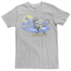 Мужская футболка с потертостями и портретом «Парк Юрского периода Raptor» Jurassic Park, серебристый