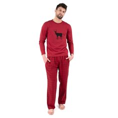 Мужские пижамы с хлопковым верхом, фланелевые брюки с оленями Leveret