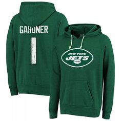 Мужская толстовка с капюшоном и пуловером Tri-Blend с именем и номером &quot;Нити Ahmad Sauce Gardner Green New York Jets&quot; Majestic