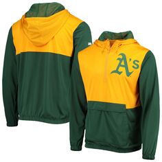 Мужская зелено-золотая куртка-анорак с капюшоном и молнией до половины Oakland Athletics Stitches