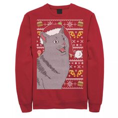 Мужской вязаный флисовый пуловер с рисунком «Удивленный кот в шляпе Санты» Licensed Character