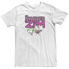 Мужская футболка Invader Zim and Gir с нарисованным логотипом Licensed Character, белый