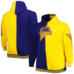 Мужской Mitchell &amp; Ness темно-синий/золотой Golden State Warriors Big &amp; Tall Hardwood Classics сплит-пуловер с капюшоном