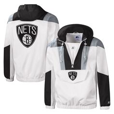 Мужская белая куртка с капюшоном Brooklyn Nets Striker с жатой молнией до половины длины Starter