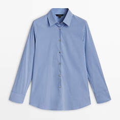 Рубашка Massimo Dutti Striped Stretch Cotton Blend, голубой