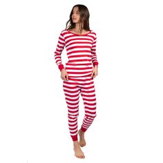 Женская хлопковая пижама из двух частей в полоску Leveret Leveret, красный/белый