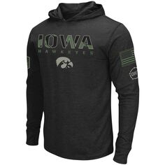 Мужская черная футболка с длинным рукавом с капюшоном Iowa Hawkeyes OHT Military Appreciation Colosseum