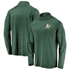 Мужской фирменный зеленый пуловер Oakland Athletics Iconic с полосатым основным логотипом и молнией до четверти реглан Fanatics