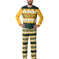 Мужской пижамный комплект Green Bay Packers Team Ugly FOCO Green Green Bay Packers