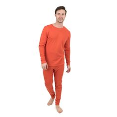 Мужская хлопковая пижама из двух частей, классическая однотонная Leveret, оранжевый