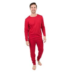 Мужская хлопковая пижама из двух частей, классическая однотонная Leveret, красный