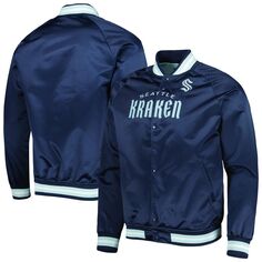 Мужская атласная университетская куртка с длинными кнопками реглан Mitchell &amp; Ness Deep Sea Seattle Kraken