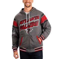 Мужская спортивная куртка Carl Banks, красно-серая двусторонняя толстовка с капюшоном и молнией во всю спину Atlanta Falcons Extreme G-III