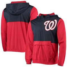 Мужская красная/темно-синяя куртка-анорак с капюшоном и молнией до половины Washington Nationals Stitches
