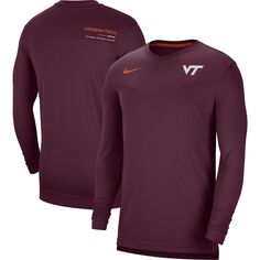 Мужская темно-бордовая футболка Virginia Tech Hokies 2022 Coach Performance с длинным рукавом и v-образным вырезом Nike