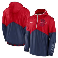 Мужская красная/темно-синяя куртка Boston Red Sox с капюшоном и молнией до половины Nike