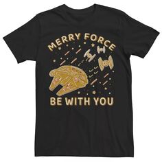 Мужская футболка с рисунком «Рождественское печенье «Звездные войны» Merry Force Be With You» Star Wars, черный