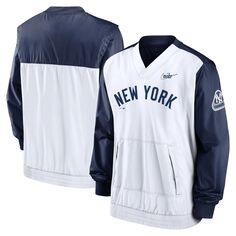 Мужской темно-синий/белый пуловер с v-образным вырезом New York Yankees Cooperstown Collection Nike
