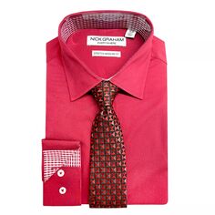 Мужской комплект из эластичной классической рубашки и галстука современная кроя Nick Graham, красный