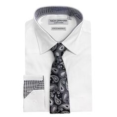 Мужской комплект из эластичной классической рубашки и галстука современная кроя Nick Graham, белый