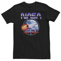 Мужская футболка NASA Space Explorer 80-х годов, неоновая хромированная винтажная футболка в стиле ретро Licensed Character, черный