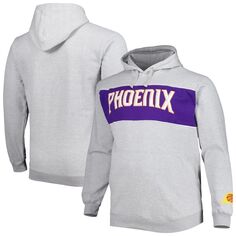 Мужской пуловер с капюшоном с логотипом Heather Grey Phoenix Suns Big &amp; Tall с надписью Fanatics