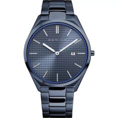 Мужские ультратонкие синие часы-браслет из нержавеющей стали - 17240-797 BERING, синий