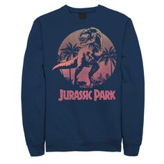 Мужская толстовка с рисунком «Парк Юрского периода Ти-Рекс с градиентом заката» Jurassic Park, синий
