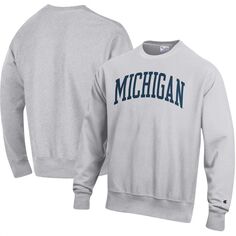 Мужской серый пуловер с принтом Michigan Wolverines Arch обратного плетения, толстовка Champion