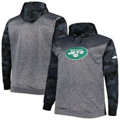 Мужской пуловер с капюшоном и камуфляжным принтом Heather Charcoal New York Jets Fanatics